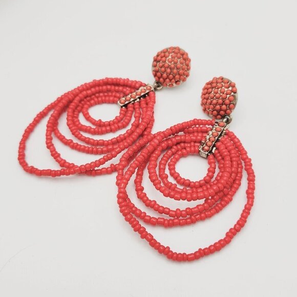 Baublebar Coral Red Seed Beaded Boho Coastal Vacation Statement Drop Stud - Picture 1 of 4
